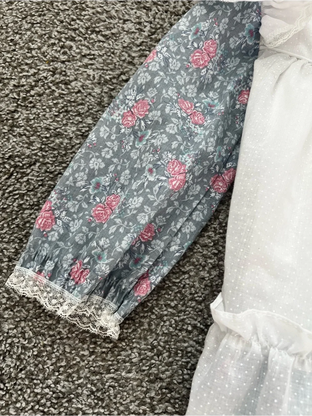 Vitage Peppercorns White & Blue Floral Ruffle Kids Dress with Pink Bow
